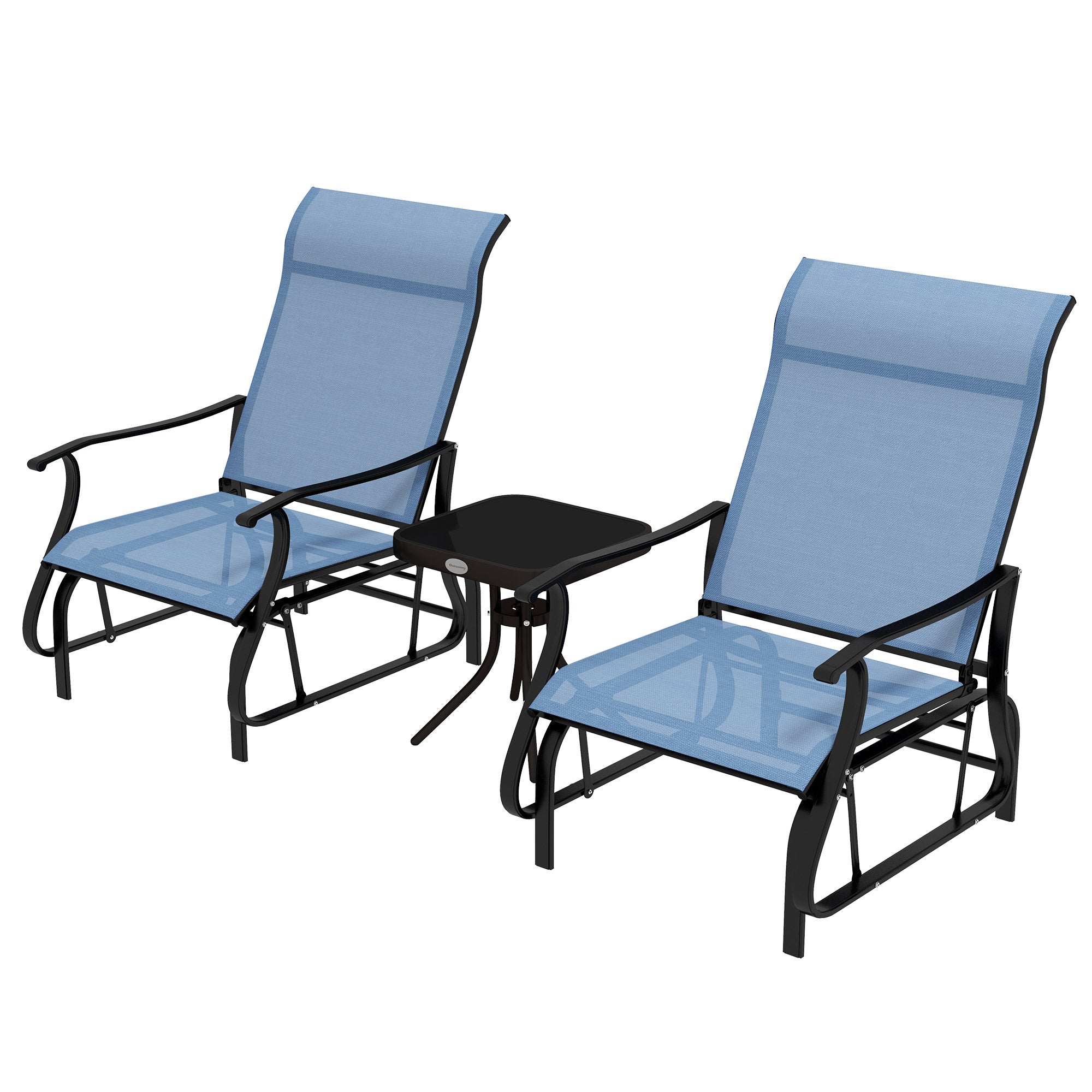 3-Piece Outdoor Gliders Set Bistro Set with Steel Frame, Tempered Glass Top Table for Patio, Garden