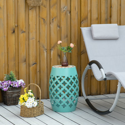 Decorative Outdoor Stool, 12" Round Patio Side Table, Mosaic Accent Plant Stand for Garden, Balcony