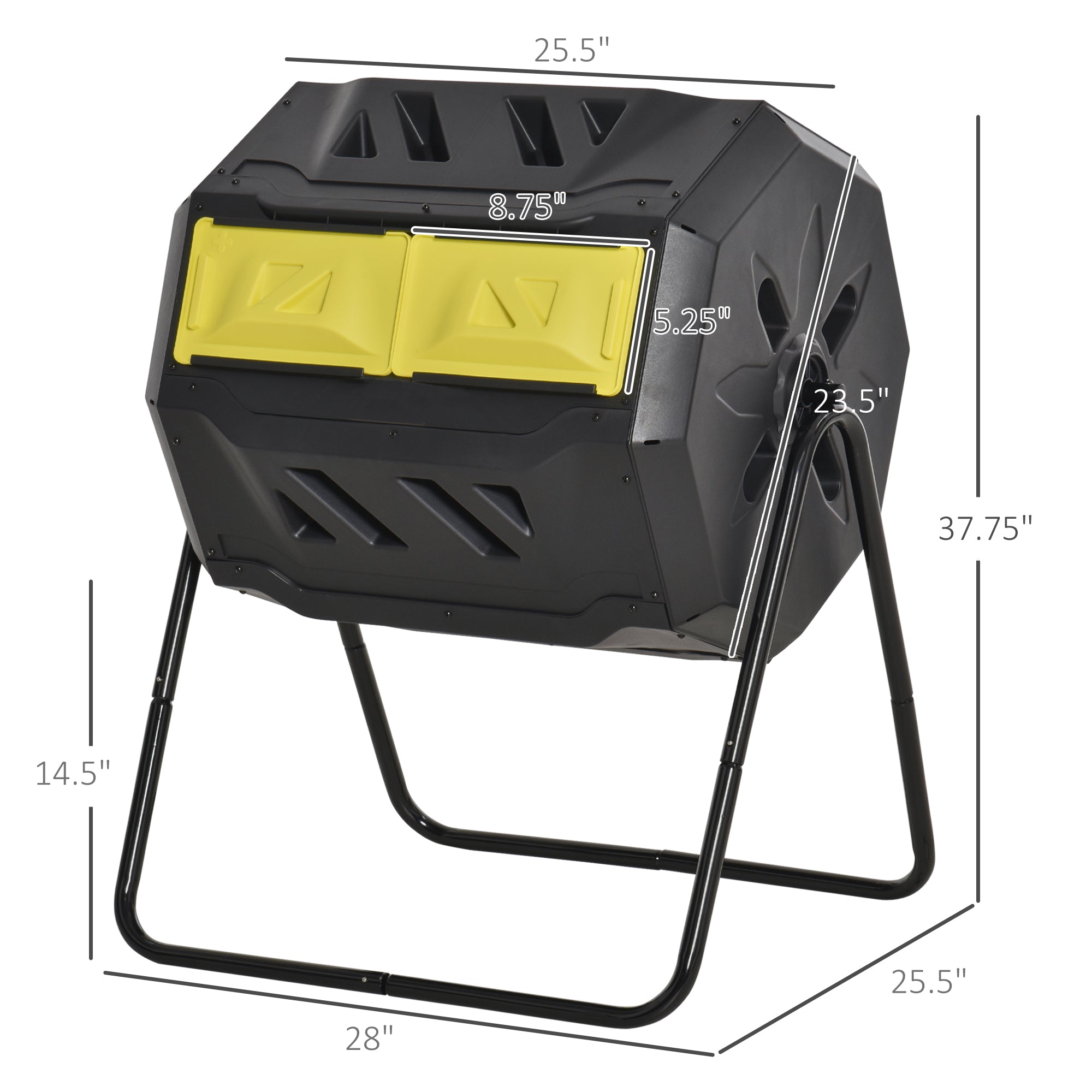 Tumbling Compost Bin Outdoor 360° Dual Chamber Rotating Composter 43 Gallon