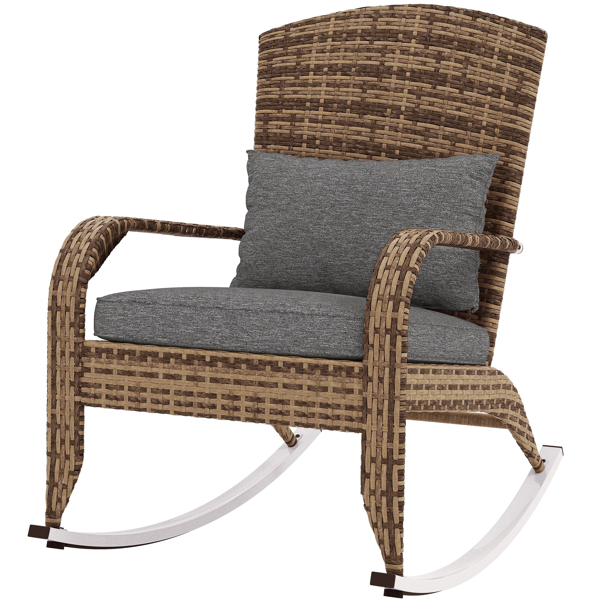 Adirondack Chair, Outdoor Wicker Rocking Chair with High Back, Seat Cushion, and Pillow for Porch, Balcony