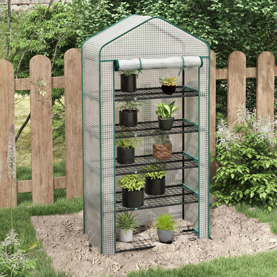 5 Tier Mini Greenhouse, Small Portable Greenhouse with PE Cover, Roll-Up Zippered Door, 76" x 35.4" x 19.3"