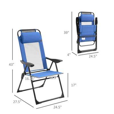 Folding Patio Dining Chairs Set of 2, Outdoor Deck Chair with Removable Headrest, Camping Chair with Adjustable Sling Back for Garden, Backyard, Lawn