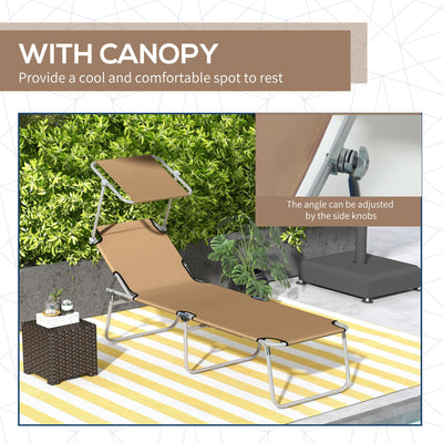 Outdoor Pool Chaise Lounge Chair, Folding Tanning Chair with Sun Shade
