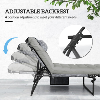 Folding Chaise Lounge Pool Chair with 4-level Reclining Back, Cushion, Side Pocket, Headrest
