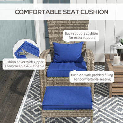 Wicker Adirondack Chair Fire Pit Chair w/ Ottoman & Cushions