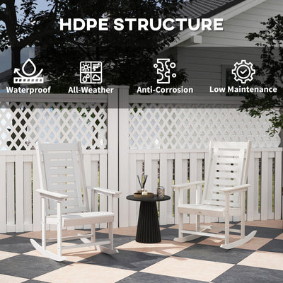 2 Pieces Outdoor Rocking Chairs, HDPE Patio Rockers with 28" High Back, Wide Armrests for Porch Backyard