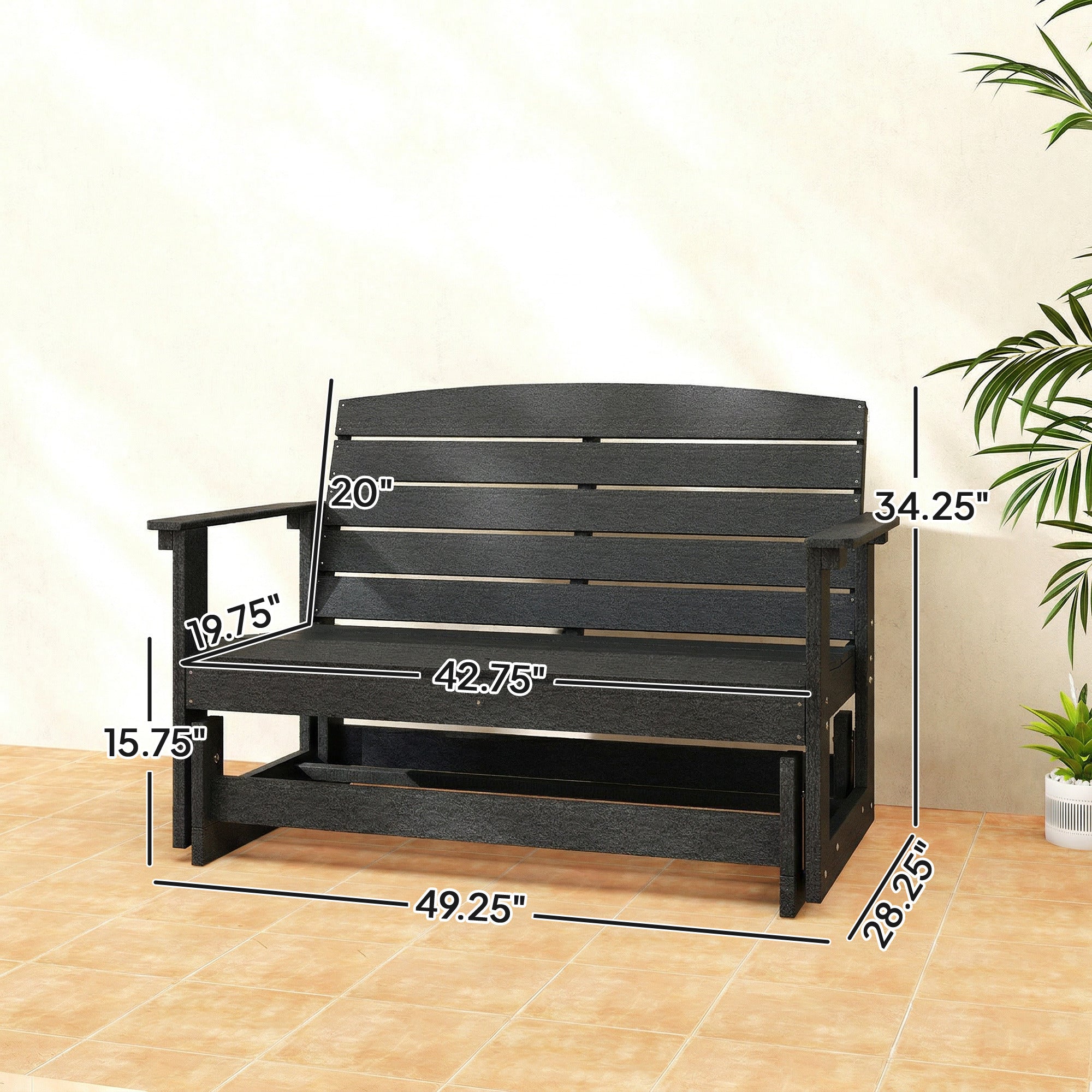 Patio Glider Bench w/ HDPE Slatted Double Rocking Chair