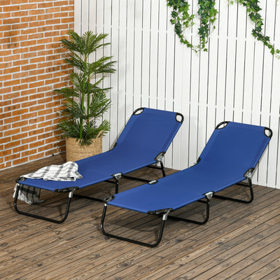 2 Piece Folding Chaise Lounge Pool Chairs, Outdoor Sun Tanning Chairs with 5-Level Reclining Back, Steel Frame for Beach, Yard, Patio