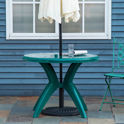 Patio Dining Table with Umbrella Hole Round Outdoor Bistro Table for Garden Lawn Backyard