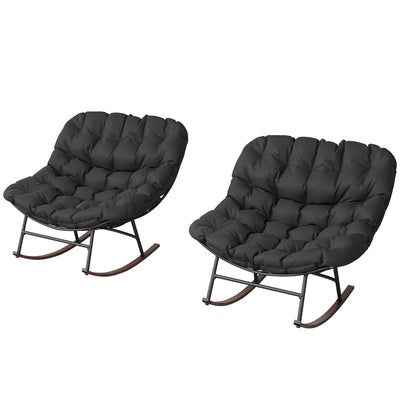 Outdoor Rocking Chair Patio Set of 2, Oversized Rocking Papasan Chairs with Cushions for Garden Porch, 265 lbs.