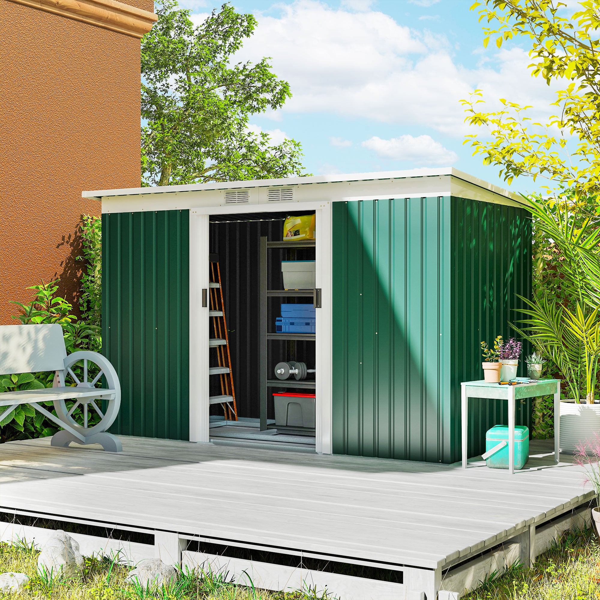9' x 4' Metal Outdoor Storage Shed, Tool House with Double Lockable Doors for Backyard, Patio, Lawn, Garage
