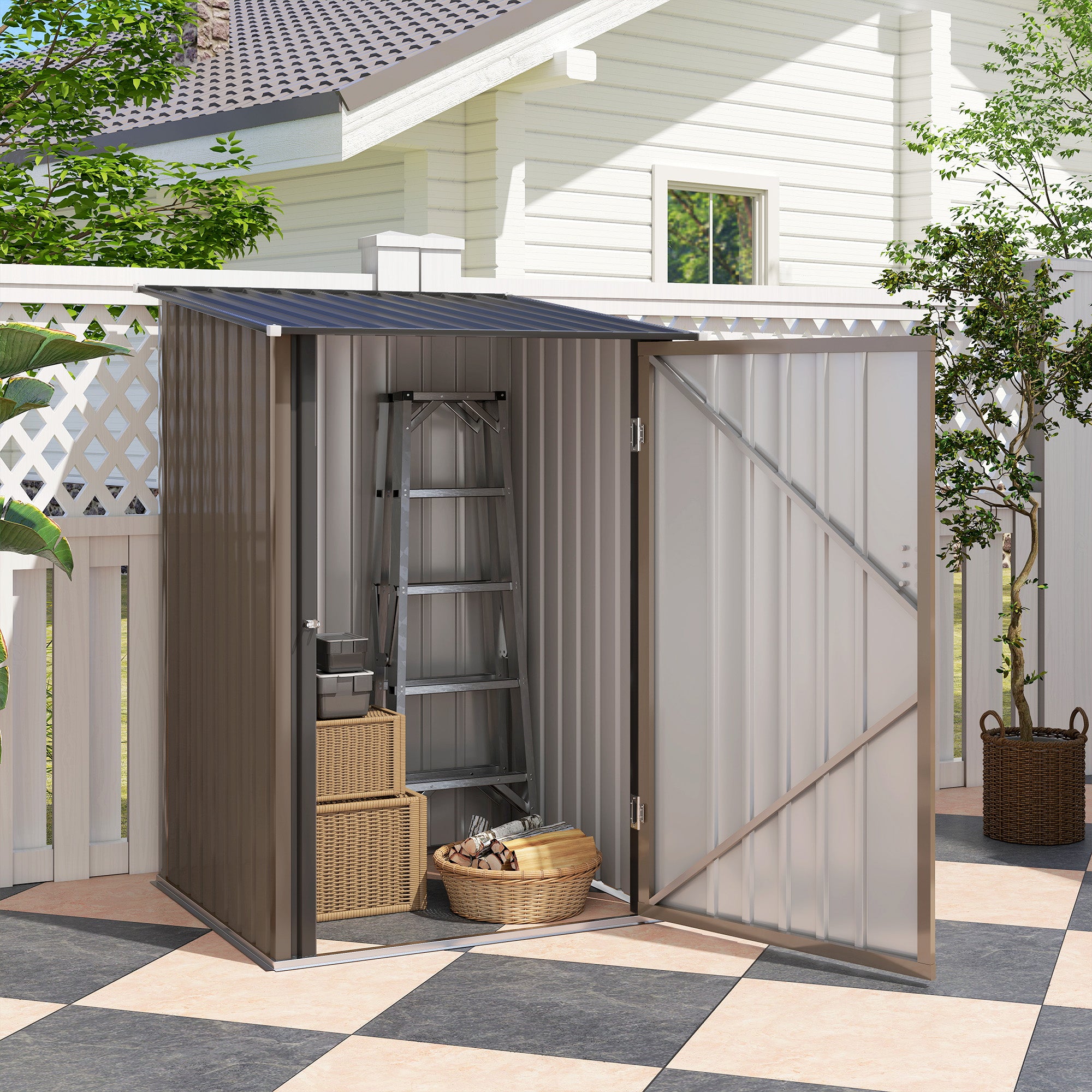 Outdoor 3.3' x 3.4' Lean-to Garden Storage Shed, Galvanized Steel Tool House with Lockable Door for Patio