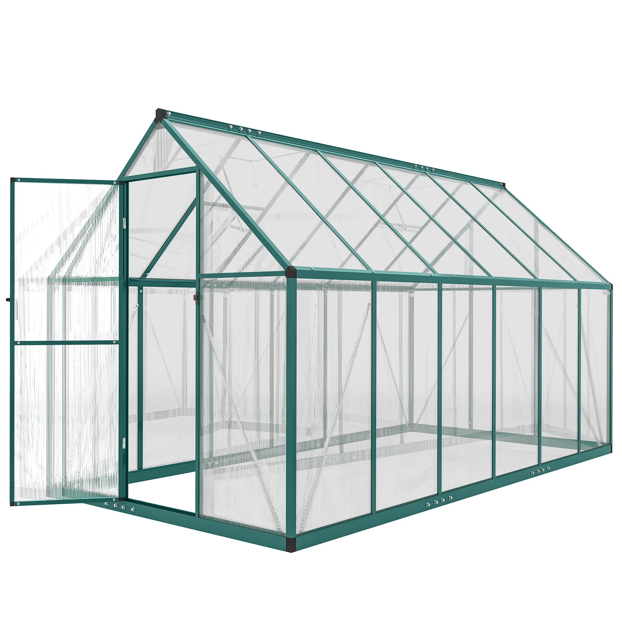 Polycarbonate Greenhouse with Swing Door and Two Adjustable Roof Vents, Aluminum Walk-in Greenhouse, 11x6 ft