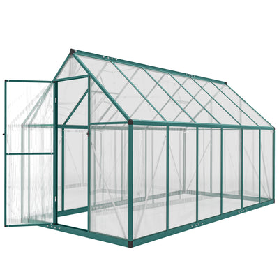 Polycarbonate Greenhouse with Swing Door and Two Adjustable Roof Vents, Aluminum Walk-in Greenhouse, 11x6 ft
