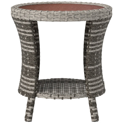 18" Wicker Outdoor Coffee Table, PE Rattan Patio Side Table with 2-Tier Storage, Composite Wood Top