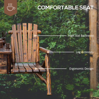 Double Wooden Adirondack Chair with Ice Bucket, Outdoor Loveseat with High Backrest, Smooth Armrest, Rustic Brown