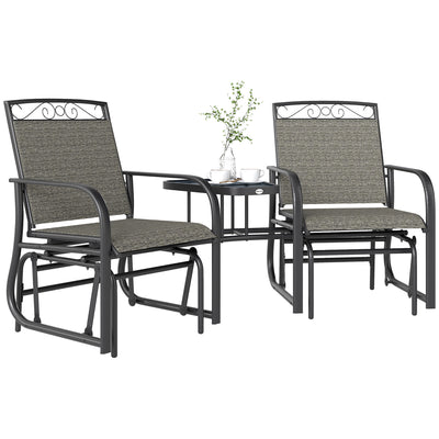Outdoor Glider Chairs with Coffee Table, Patio 2-Seat Rocking Chair Swing with Breathable Sling for Backyard