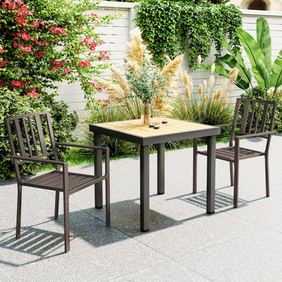 Patio Dining Chairs with Metal Slatted Design, Dark Brown