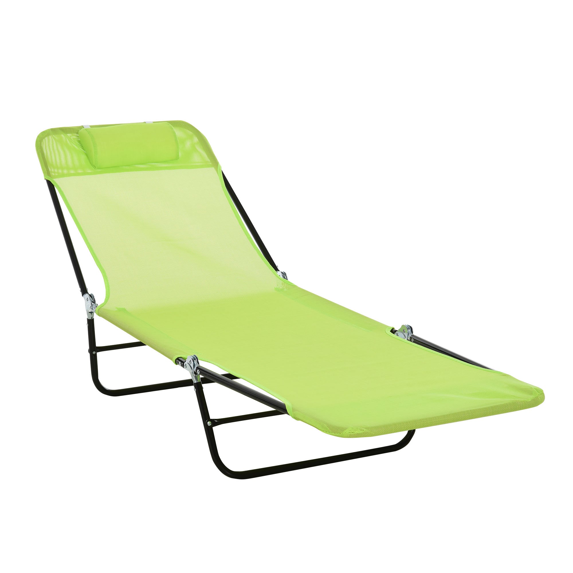 Folding Chaise Lounge Chair, Pool Sun Tanning Chair, Outdoor Lounge Chair with Reclining Back, Breathable Mesh Seat, Headrest for Beach, Yard, Patio