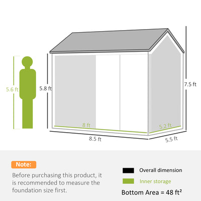8' x 5.5' Metal Garden Storage Shed, Extra Large Outdoor Tool Storage House w/Lockable Doors, Window, Air Vents