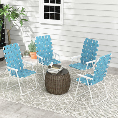 Set of 4 Patio Folding Chairs, Classic Outdoor Camping Chairs, Portable Lawn Chairs w/ Armrests