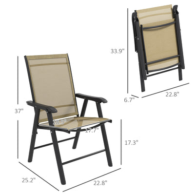 Set of 4 Outdoor Folding Chairs, Stackable Patio Dining Chairs with Armrests, Metal Frame