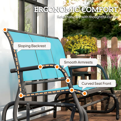 3-Person Outdoor Patio Glider Bench, Porch Glider Swing with 3 Seats, Breathable Mesh Fabric, Metal Frame