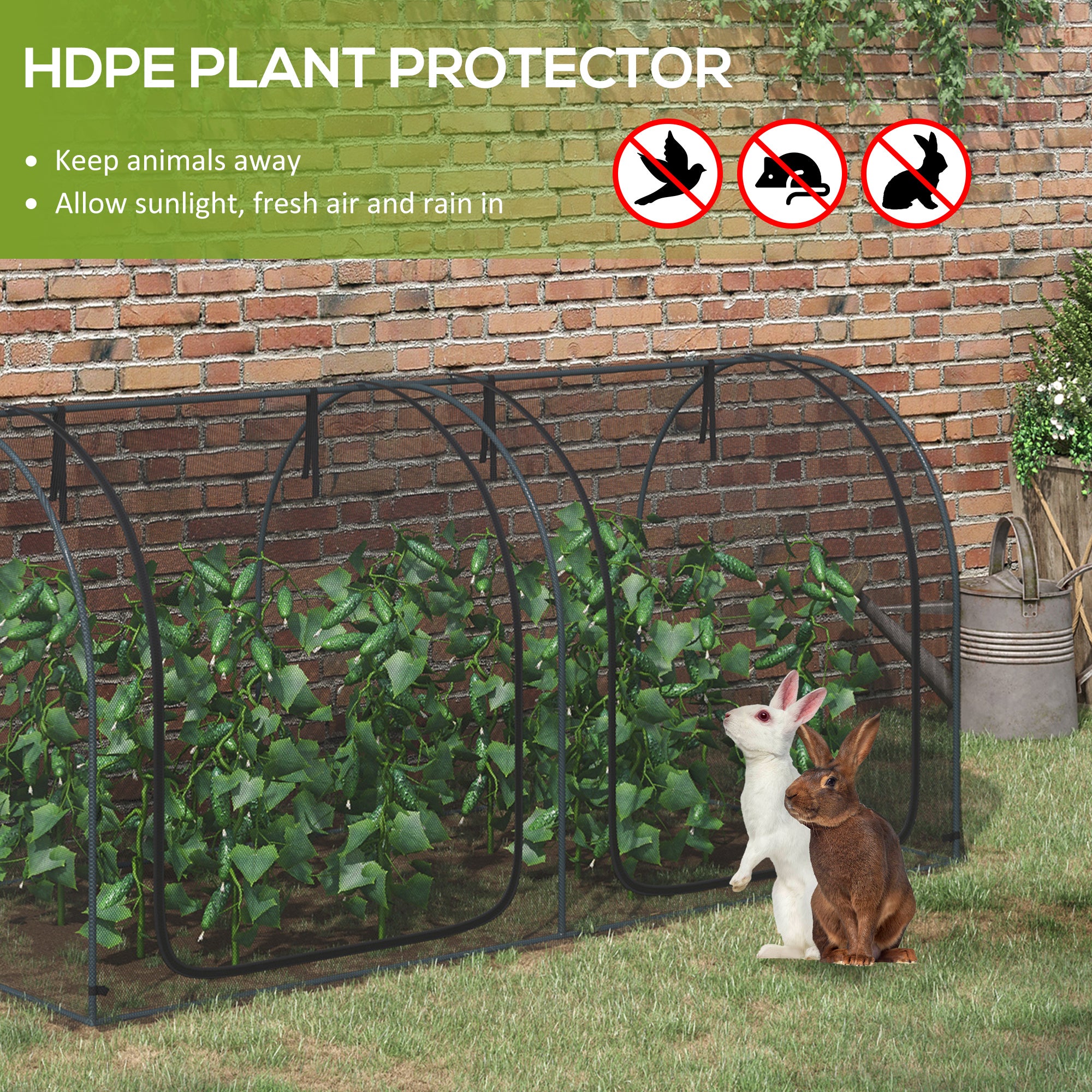 8' x 4' Crop Cage, Plant Protection Tent with Two Zippered Doors, Steel Frame, Storage Bag and 4 Ground Stakes, for Garden, Yard, Lawn