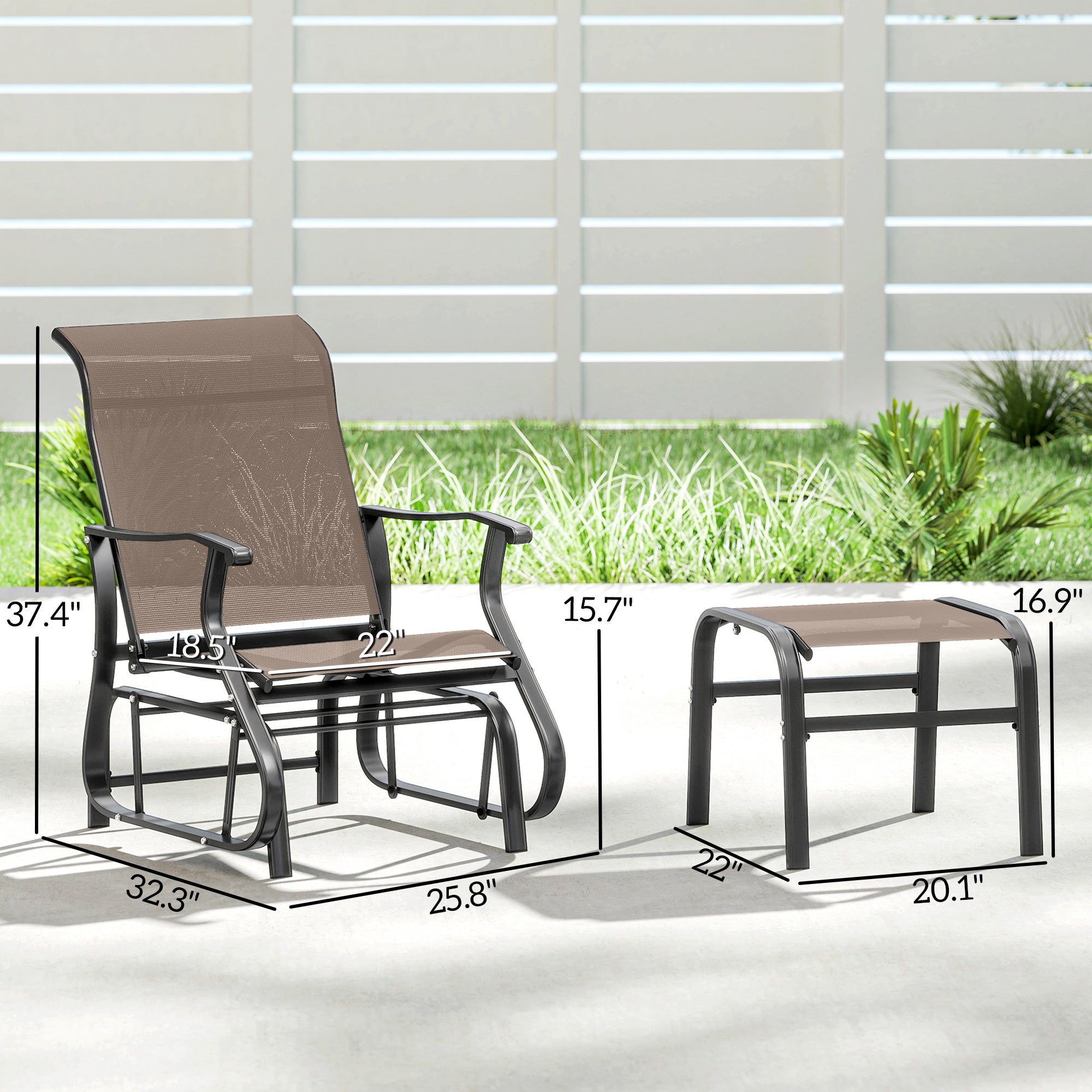 Outdoor Glider with Ottoman, Patio Glider Chair Set with High Back, Wide Seat for Porch, Garden, Backyard