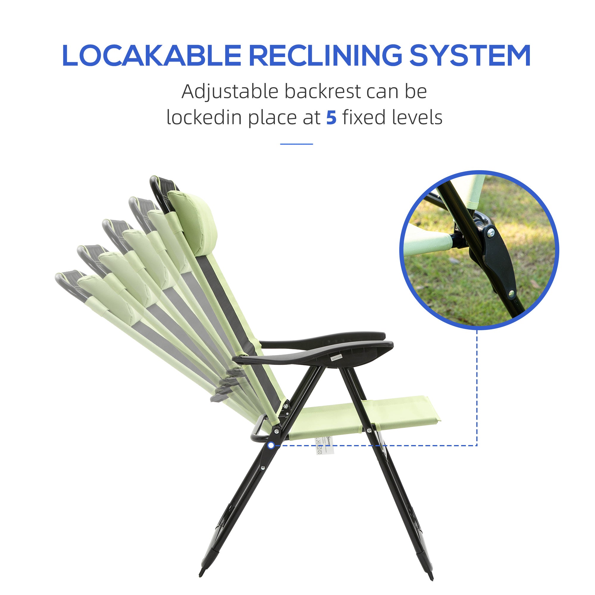 Folding Patio Dining Chairs Set of 2, Outdoor Deck Chair with Removable Headrest, Camping Chair with Adjustable Sling Back for Garden, Backyard, Lawn