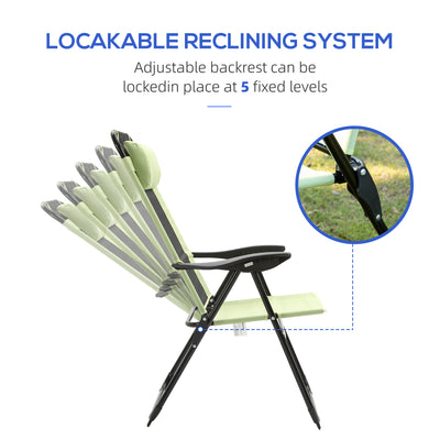 Folding Patio Dining Chairs Set of 2, Outdoor Deck Chair with Removable Headrest, Camping Chair with Adjustable Sling Back for Garden, Backyard, Lawn