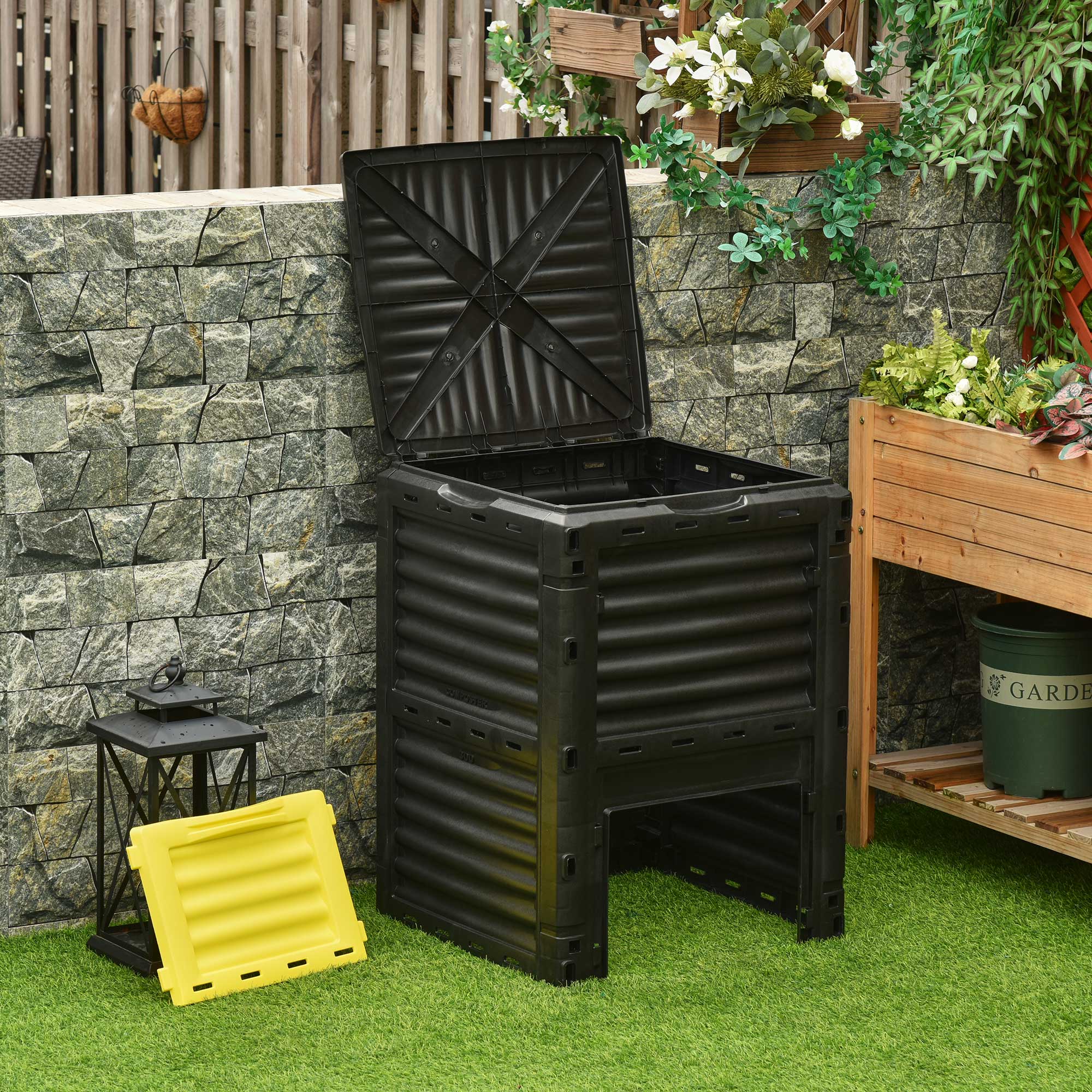 Garden Compost Bin 80 Gallon Outdoor Large Capacity Composter Fast Create Fertile Soil Aerating Box, Easy Assembly