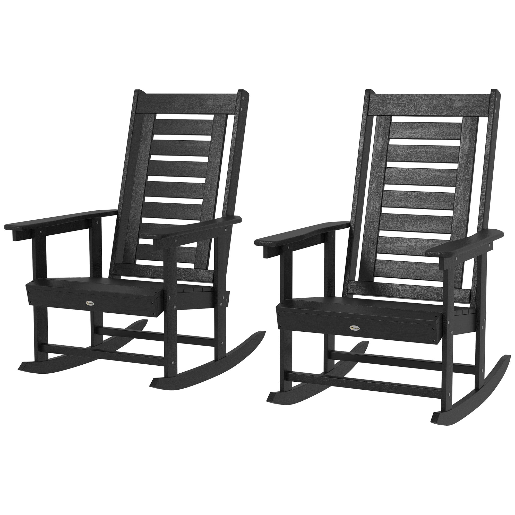 2 Pieces Outdoor Rocking Chairs, HDPE Patio Rockers with 28" High Back, Wide Armrests for Porch Backyard