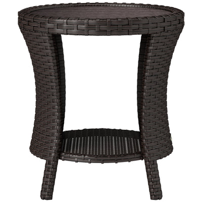 18" Wicker Outdoor Coffee Table, PE Rattan Patio Side Table with 2-Tier Storage, Composite Wood Top