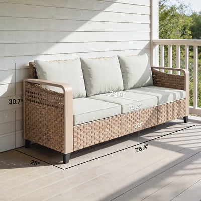 Rattan Wicker Sofa 3-Seater Outdoor Patio Sofa with Cushions for Garden Backyard Porch