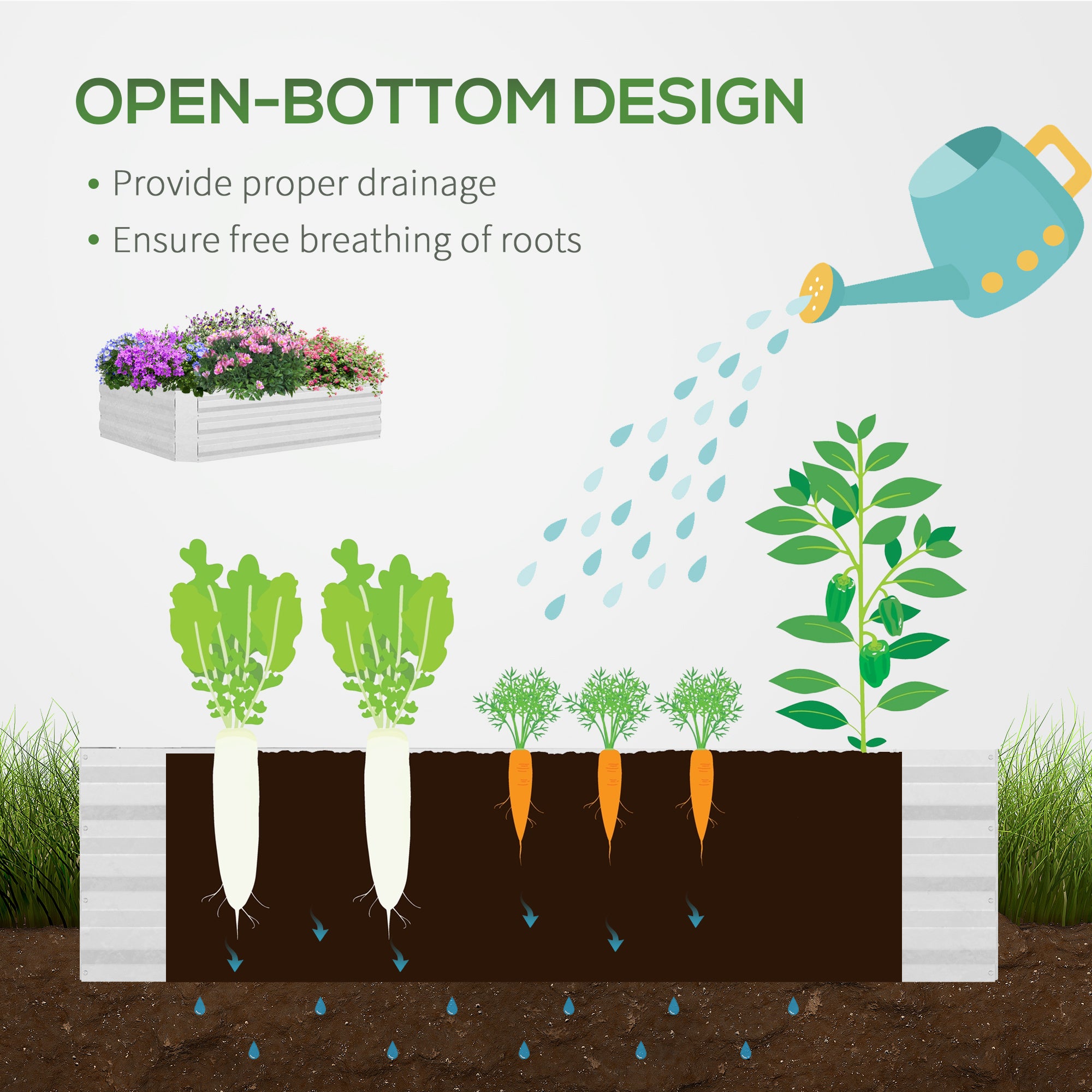 Raised Garden Bed with Cover, Outdoor Galvanized Metal Planter Box Kit, 4 x 3 ft Mini Greenhouse with 2 Large Screen Windows, for Growing Flowers, Vegetables and Herbs