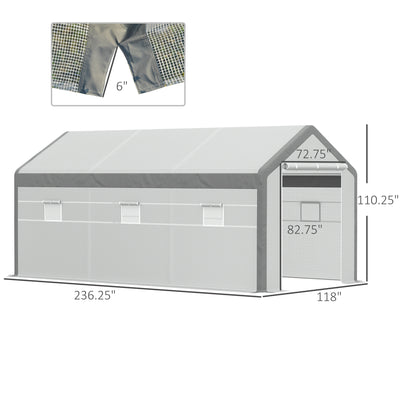 20' x 10' x 9' Walk-in Greenhouse, Outdoor Garden Warm Hot House with 6 Roll-up Windows, 2 Zippered Doors and Weather Cover, White