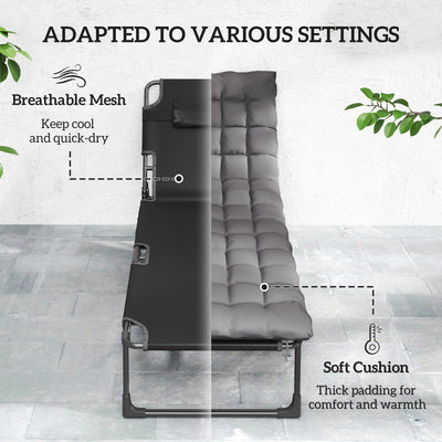Folding Chaise Lounge Chair Outdoor Tanning Chair with 5-Position Backrest, Cushion, Side Pocket