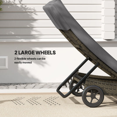 Patio Wicker Chaise Lounge Chair, Outdoor PE Rattan Sun lounger with Adjustable Backrest and 2 Wheels