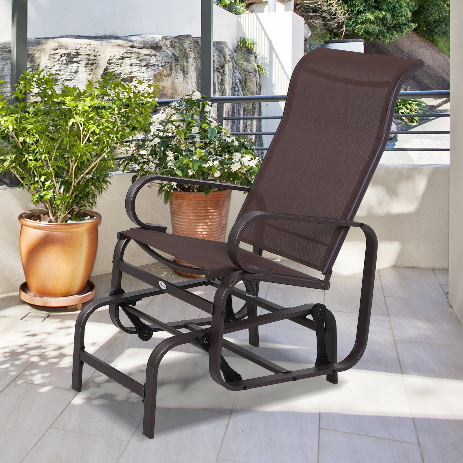 Outdoor Patio Glider Rocker, Metal High-Back Chair for Outdoor Use