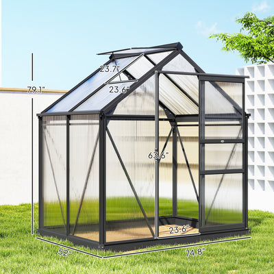 6' x 4' Greenhouse for Outdoors, Polycarbonate Greenhouse with Rain Gutter and Roof Vent, Aluminum Walk-in Green Houses for Outside for Patio Backyard Garden