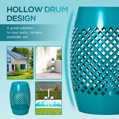 12" Steel Outdoor Side Table, Round Hollow Drum Patio End Table, Accent Table for Indoor and Outdoor
