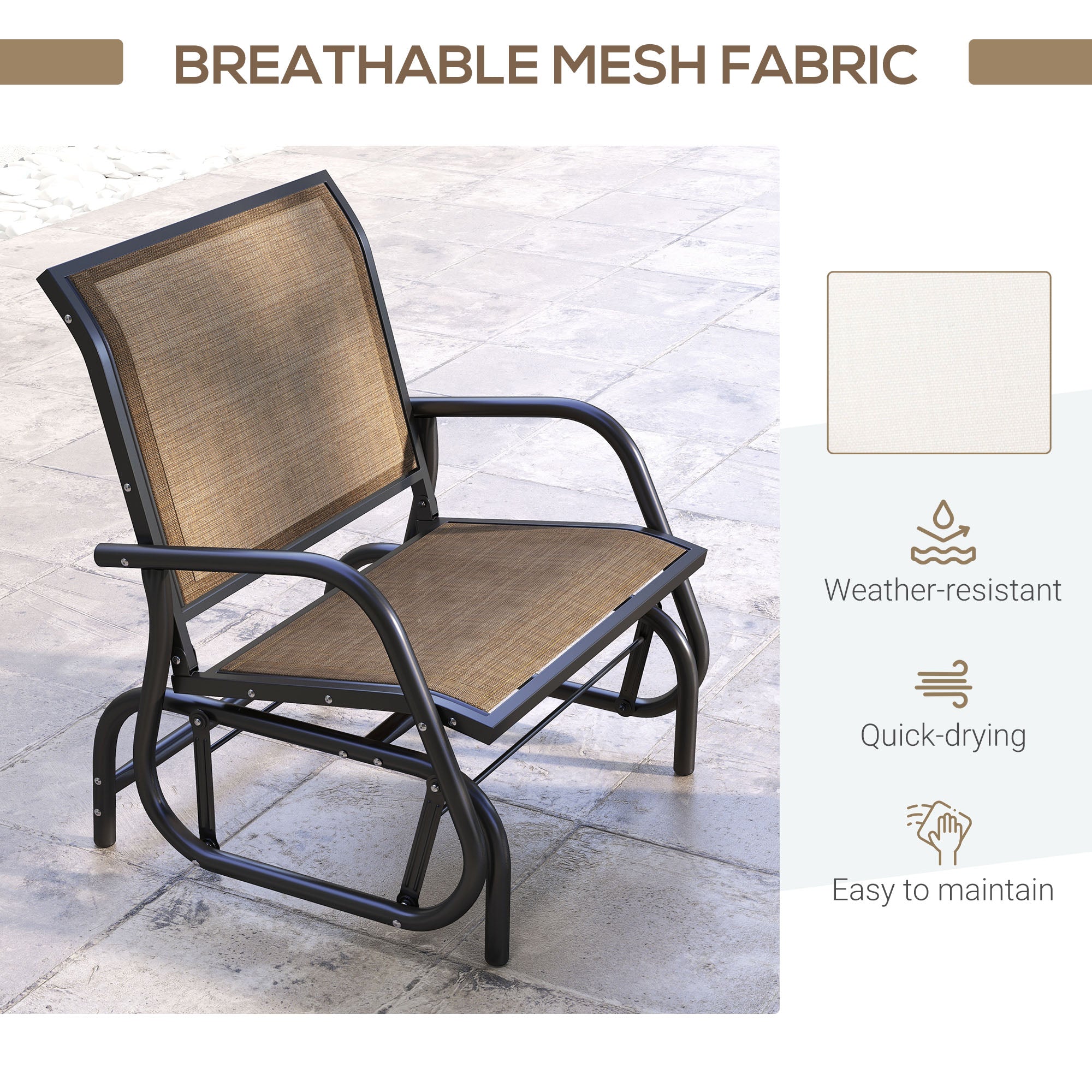 Outdoor Glider Chair, Steel Swing Chai with Curved Armrests for Porch, Garden, Poolside, Balcony