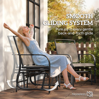 Outdoor Glider Chairs with Coffee Table, Patio 2-Seat Rocking Chair Swing with Breathable Sling for Backyard, Garden and Porch