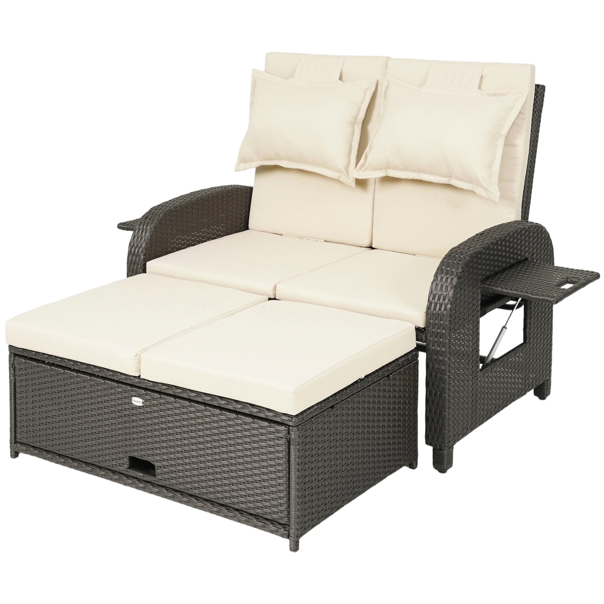 Patio Rattan Daybed, Wicker Outdoor Daybed with Storage Ottoman, Loveseat w/ Adjustable Backrest