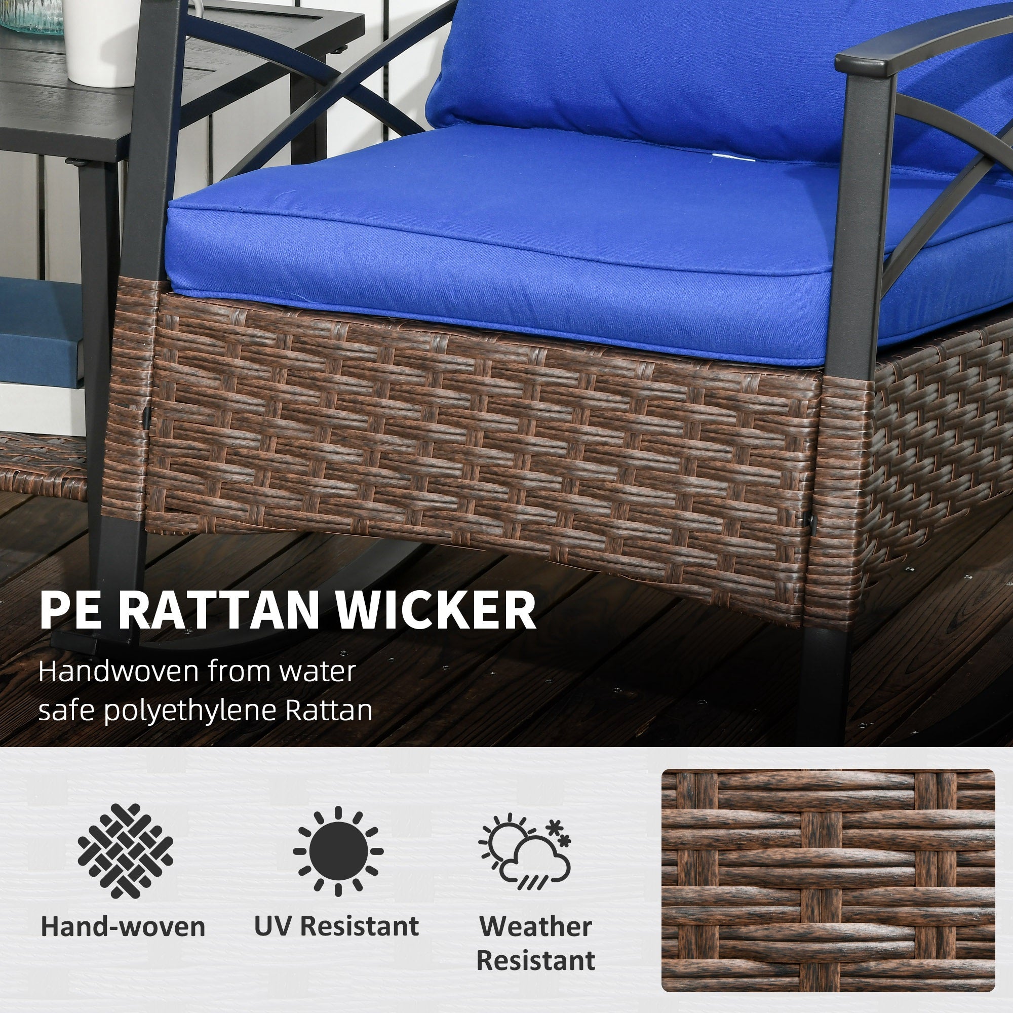 3 Piece Patio Rocking Chair Set, Outdoor Wicker Bistro Set with 2 Oversize Cushioned Porch Rockers and 2 Tier Coffee Table for Garden, Backyard