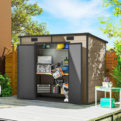 8' x 4' Plastic Outdoor Storage Shed with Floor, Window, Lockable Doors and Vents for Backyard Patio Lawn