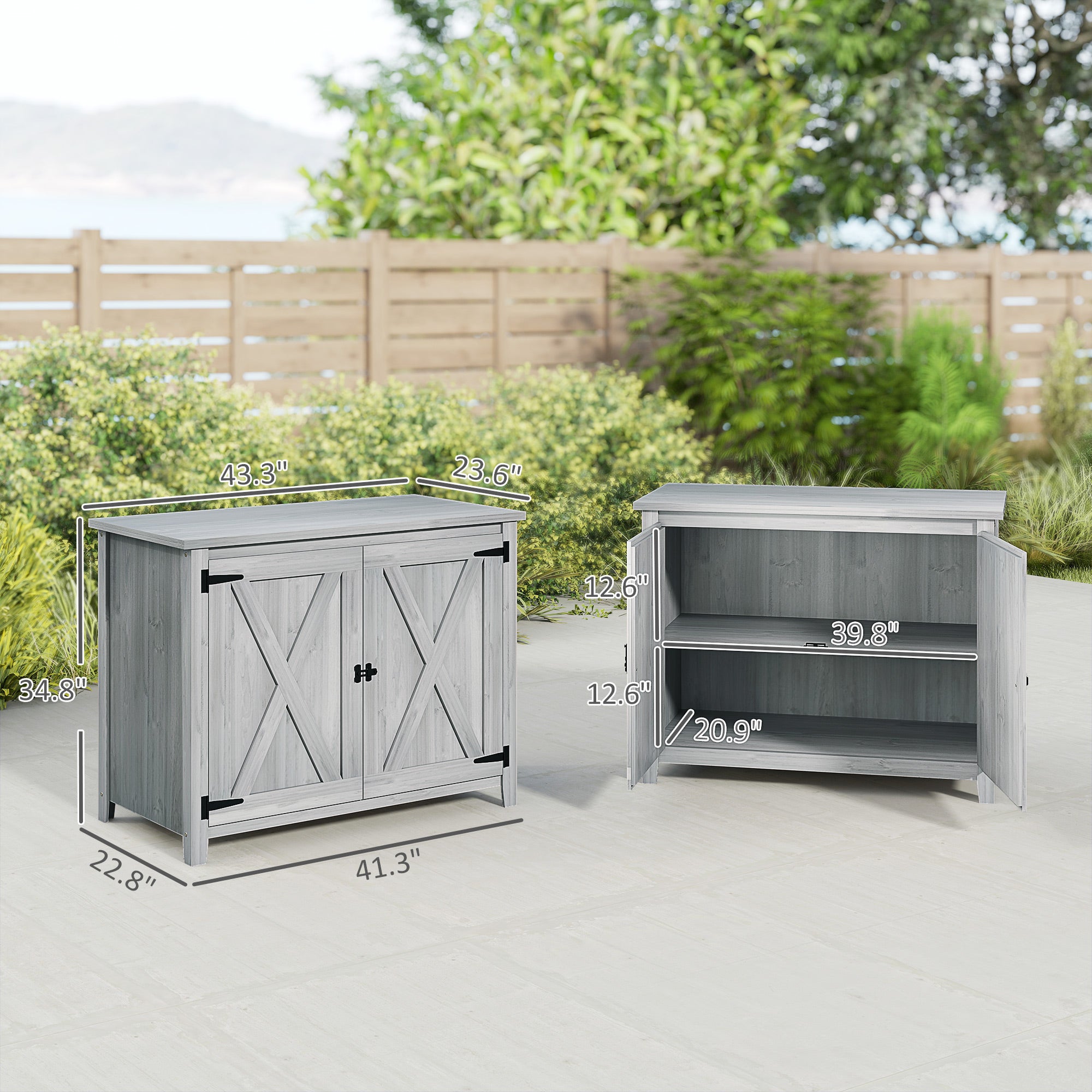 Wooden Outdoor Storage Cabinet, Garden Shed Potting Shed with Shelf and Double Doors