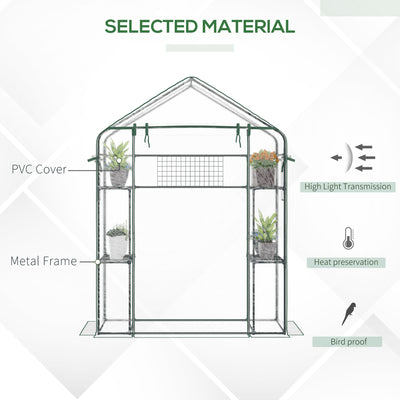 Outdoor Walk-in Mini Greenhouse with Mesh Door & Windows, Small Portable Garden Green House with 3 Tiers 6 Shelves, Trellis, & Plant Labels