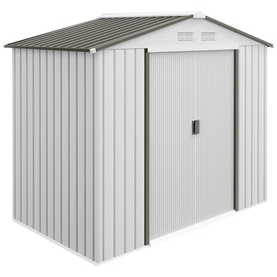 7' x 4' Outdoor Storage Shed, Garden Tool Metal Shed with Foundation Kit, Double Lockable Door, Air Vents and Sloping Roof, for Backyard, Patio, Lawn